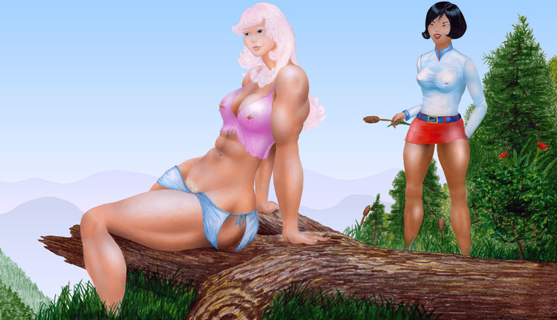 Jill and Lanying overlooking a scenic spot